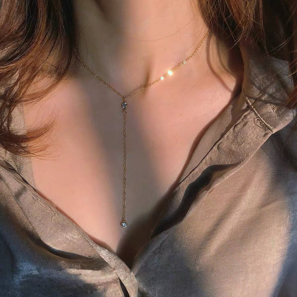 Collier Y en Argent 925 Zirconium.
