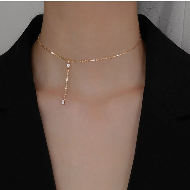 Collier Y en argent 925. Avec des pierres de zircon