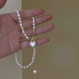 Collier de perles d'eau douce en forme de coeur ajustable