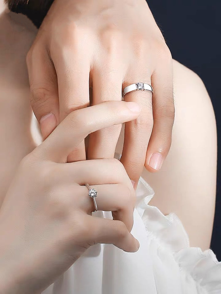 Bagues de fiançailles en argent 925 classique ornée de diamants