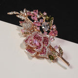 Broche bouquet en zircon rose