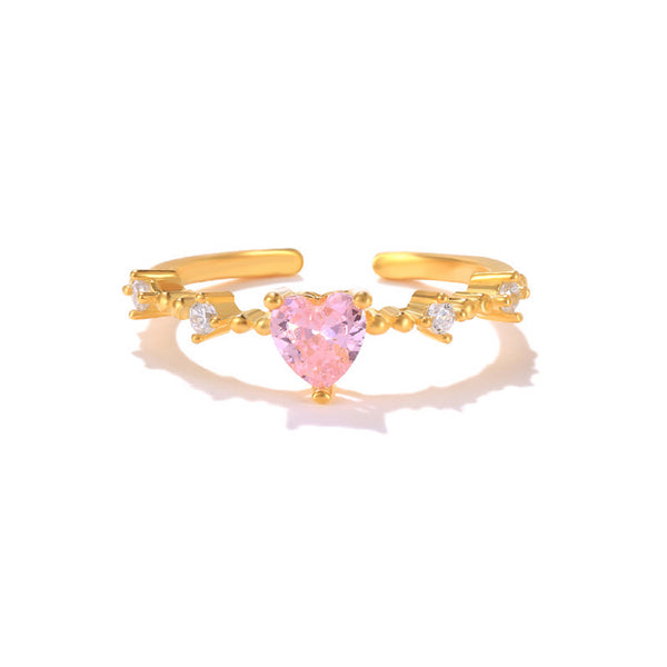 Bague ajustable en argent 925 avec cœur rose