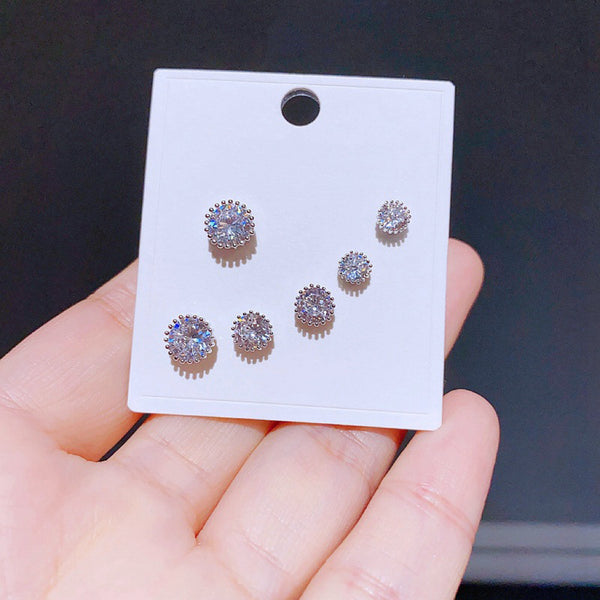 Ensemble de 6 paires de boucles d'oreilles basiques ronde  en zircon