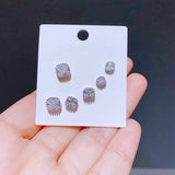 Ensemble de 6 paires de boucles d'oreilles basiques carrées  en zircon