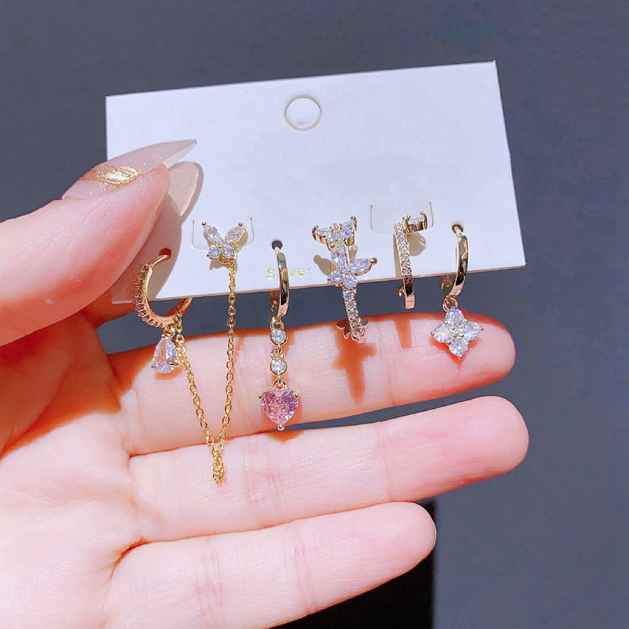 Ensemble de 6 paires de boucles d'oreilles papillon et cœur