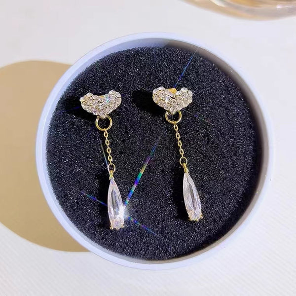 Boucle d'oreille Zircon coeur en forme de larme en argent 925