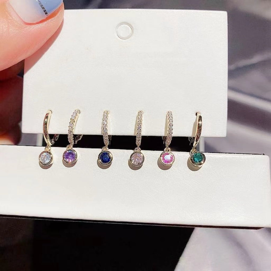 Boucle d'oreille 6pcs créoles rondes colorées en zircon
