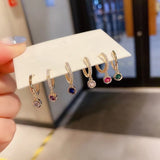 Boucle d'oreille 6pcs créoles rondes colorées en zircon