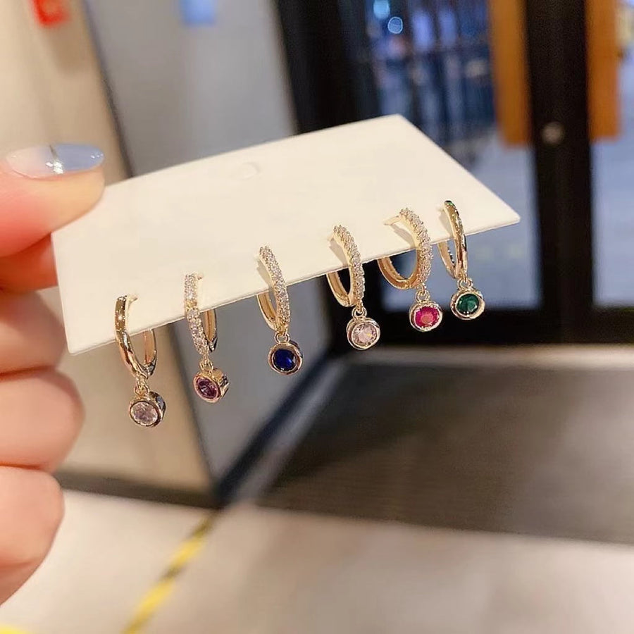 Boucle d'oreille 6pcs créoles rondes colorées en zircon