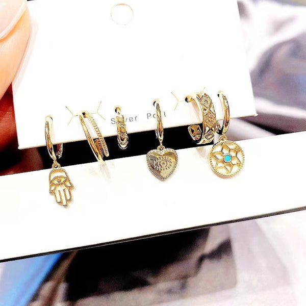 Boucle d'oreille 6 pcs Fatima Hand Evil Eye