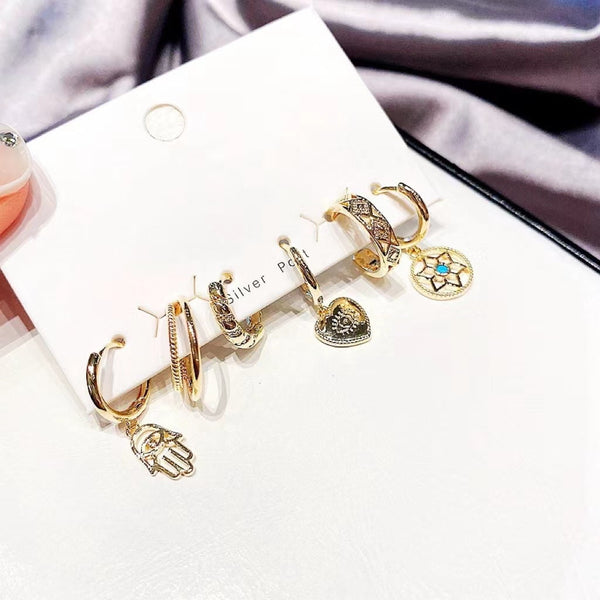 Boucle d'oreille 6 pcs Fatima Hand Evil Eye
