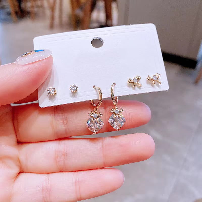 Lot de 6 boucles d'oreilles en zircon avec coussin d'arc 