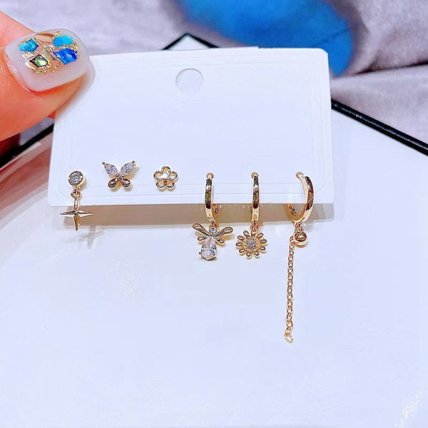 Ensemble de boucles d'oreilles fleur papillon étoile 6 pièces