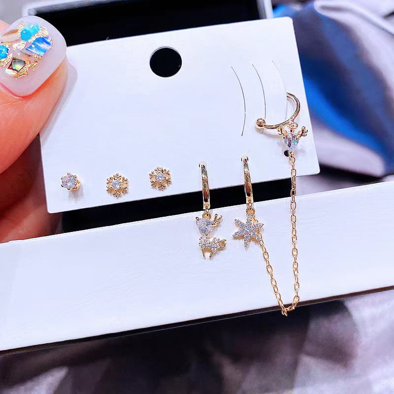 Ensemble de boucles d'oreilles de renne flocon de neige 5 pcs