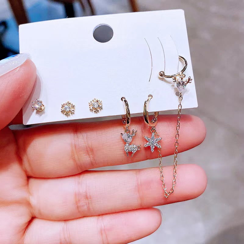 Ensemble de boucles d'oreilles de renne flocon de neige 5 pcs