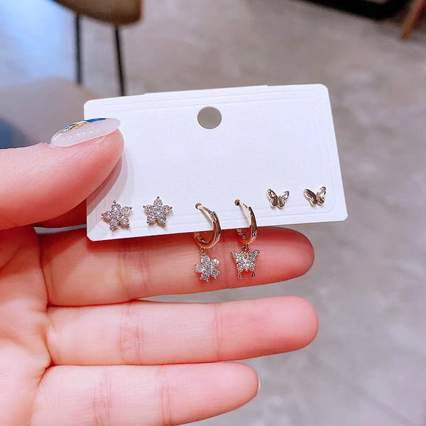 Ensemble de boucles d'oreilles papillon fleur 6 pièces 