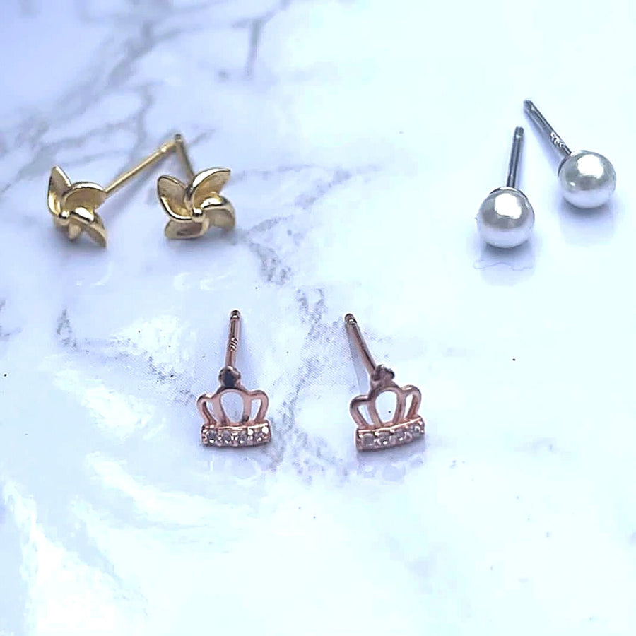 Ensemble de boucles d'oreilles 6pcs 925 Silver Tiara Pearl Pinwheel