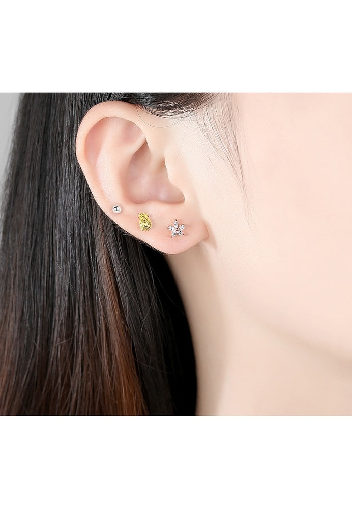 Ensemble de boucles d'oreilles 6pcs 925 Silver Tiara Pearl Pinwheel